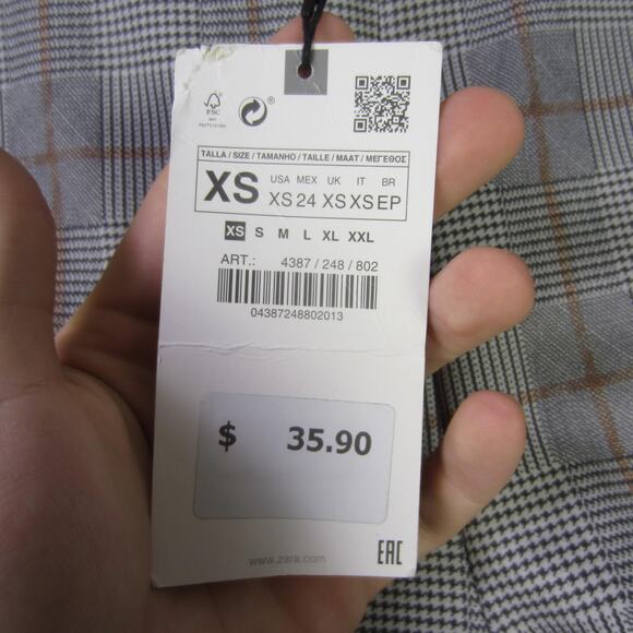 Zara Pants Womens XS Gray Plaid Mid Rise Leggings Slim Trousers Stretch New - Picture 6 of 9